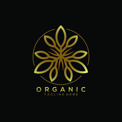 circle line gold leaf plant vector logo