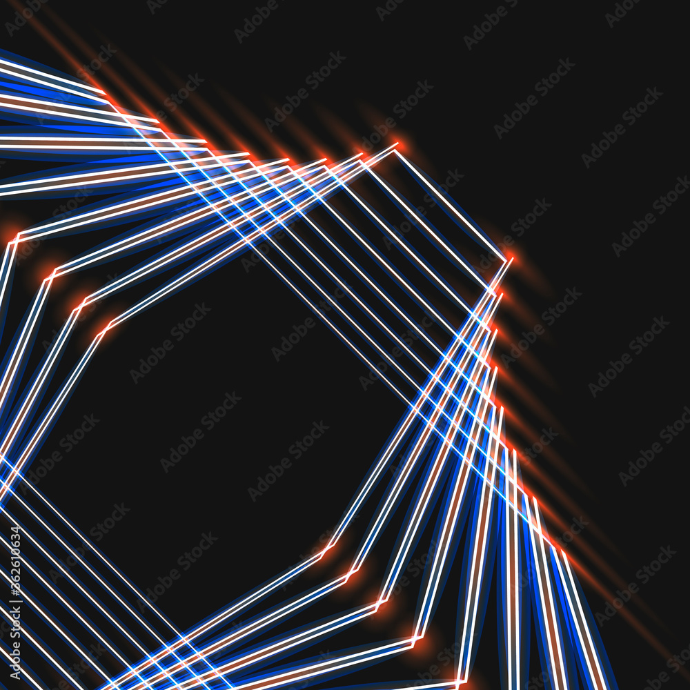 Poster abstract luminous figure which consists dots lines dark background.