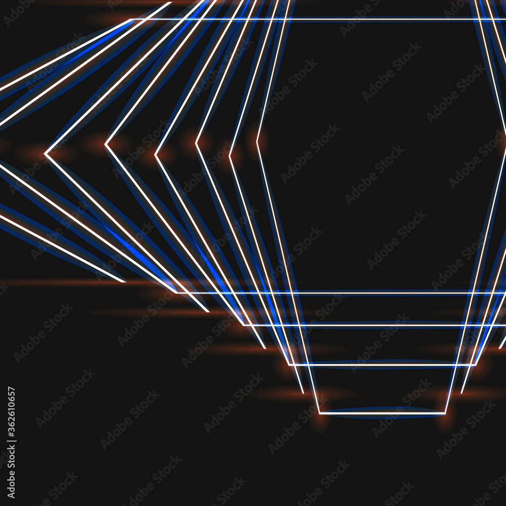 Poster abstract luminous figure which consists dots lines dark background.