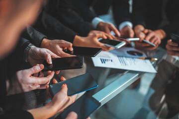 business team analyzing financial data . people and technology