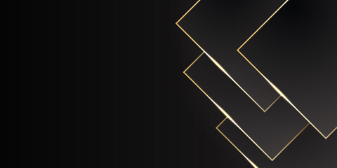 Black grunge corporate abstract background with golden lines. Vector banner design