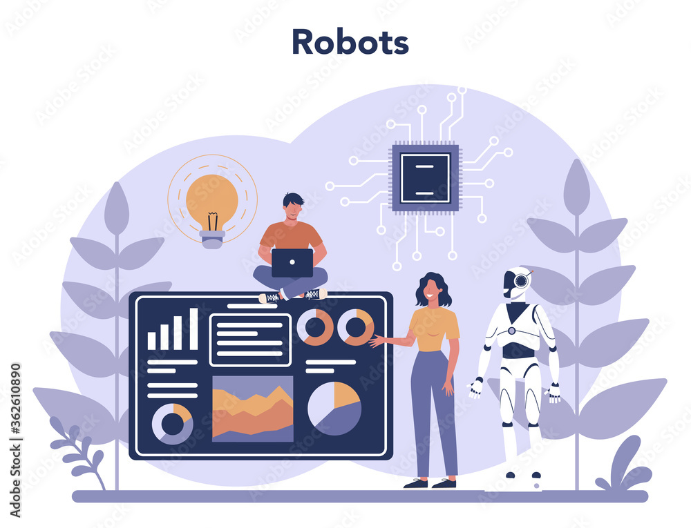Poster robotics concept. robot engineering and programming. idea of artificial