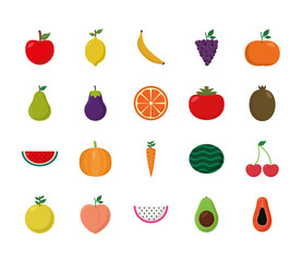 flat style icon set design, Fruits healthy organic food sweet and nature theme Vector illustration