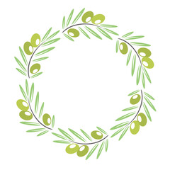 Round circle border with olive branch for design card on white, stock vector illustration