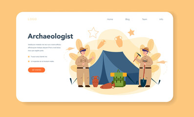 Obraz premium Archaeologist web banner or landing page . Ancient history