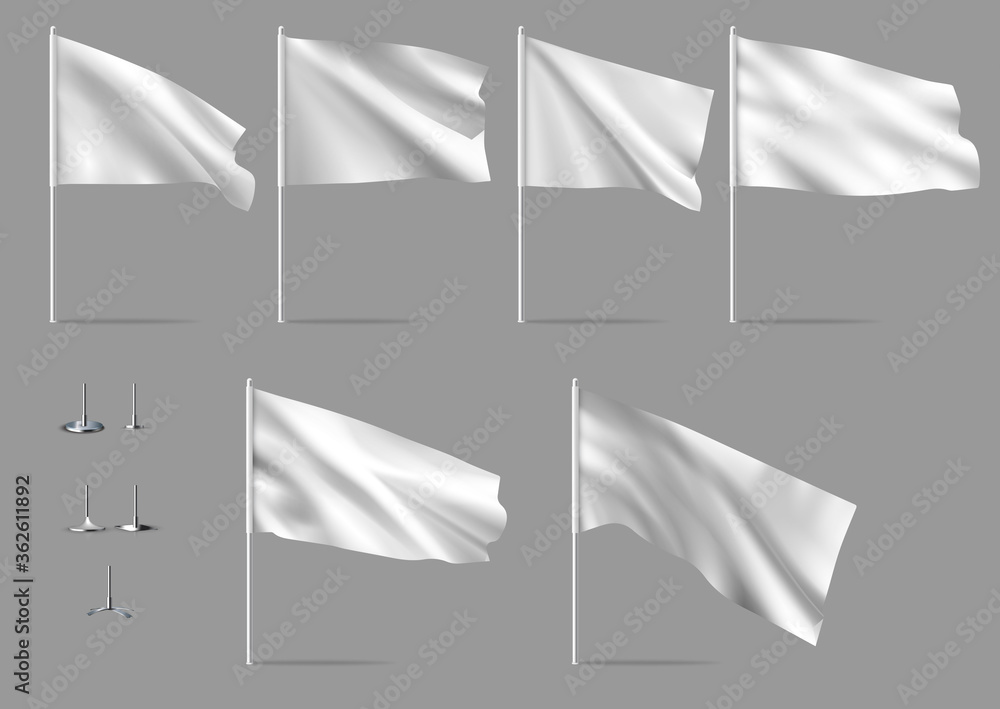 Wall mural white realistic flags. mockups of white flag.