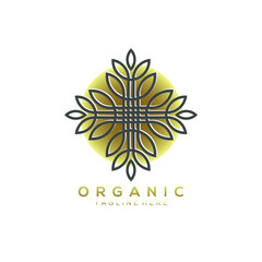 silhouette leaf plant vector logo with gold background