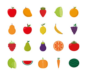 flat style icon set design, Fruits healthy organic food sweet and nature theme Vector illustration