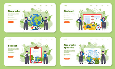 Geography web banner or landing page set. Studying the lands,