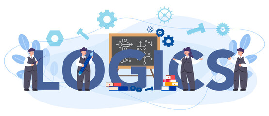 Logics typographic header concept. Scientist systematicly study