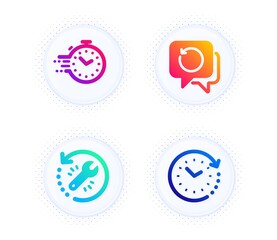 Recovery tool, Recovery data and Timer icons simple set. Button with halftone dots. Time change sign. Backup info, Deadline management, Clock. Education set. Gradient flat recovery tool icon. Vector