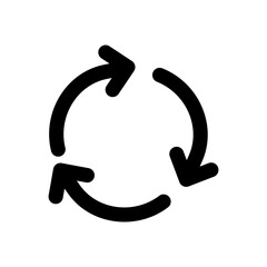 three circle arrows in a round, silhouette style