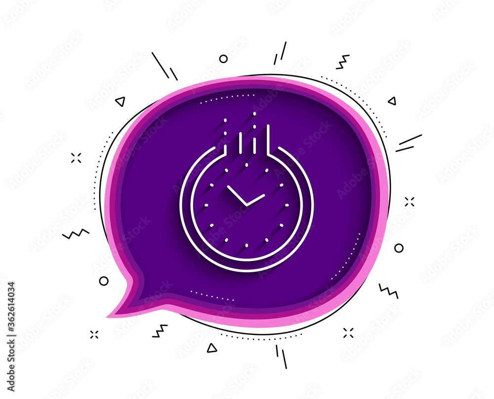 Poster time management line icon. chat bubble with shadow. clock sign. watch symbol. thin line time icon. v