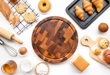 Set of breakfast food or bakery,cake on table background