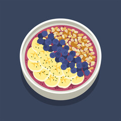 Muesli fruits  healthy natural breakfast. Oat flakes in a bowl with blueberries, banana and granola. Healthy food for breakfast.