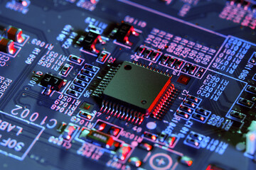 Electronic circuit board close up.