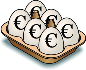 A carton of 6 white eggs. Marked with euro signs.