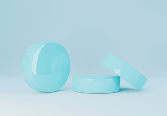 Geometric circle 3d rendering with blue pastel color isolated on a blue background