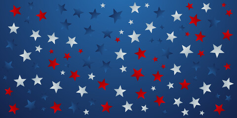 Celebration confetti in national colors of USA. Holiday confetti in US flag colors. 4th July independence day background. America Star Flag Background