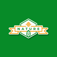 creative and simple badge emblem honeycomb with leaf logo design inspiration