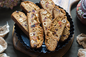 Italian biscotti cookies with dried fruits and nuts