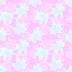 Fototapeta premium Seamless autmn pattern with maple leaves in gentle pastel colors on a pink background.