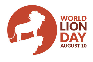World Lion Day. August 10. Holiday concept. Template for background, banner, card, poster with text inscription. Vector EPS10 illustration.