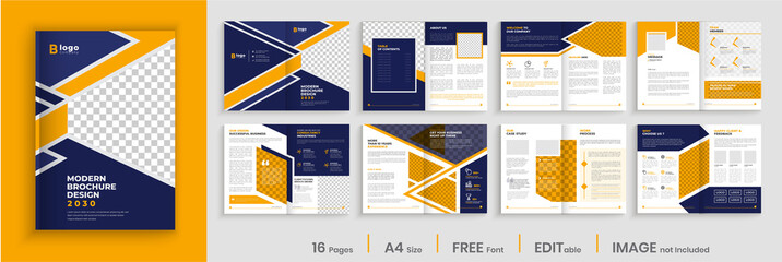 Creative brochure template design, yellow color shape business brochure, company profile, multi-pages brochure design.