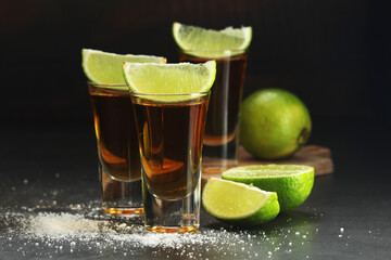 Shots with tequila with salt and lime