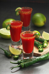 Shots with sangrita - traditional Mexican cocktail