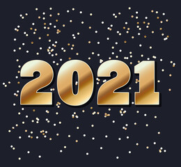Happy new year 2021 gold number with confetti design, Welcome celebrate greeting card happy decorative and celebration theme Vector illustration