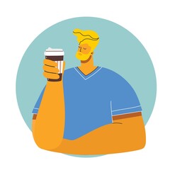 Smiling man drinking coffee Coffee time, break and relaxation vector concept cards. Vector illustration in flat design style