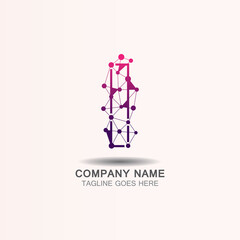Letter I logo with Technology template concept network icon vector