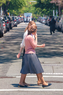 Unidentified Orthodox Jewish Women Wearing Special Clothes On Shabbat, In Williamsburg, Brooklyn, New York