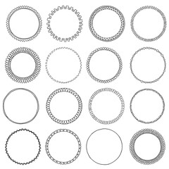 Hand drawn round frames set. Cartoon style frames isolated on white. Vector design.
