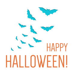 Obraz premium Happy Halloween! greeting card. Blue bat flock silhouette. 