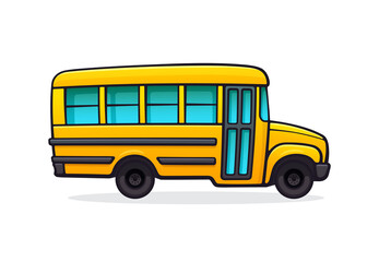 Yellow school bus. Passenger transport for transportation of children to school. Back to school. Vector illustration with outline in cartoon style. Clip art Isolated on white background
