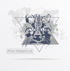 Abstract grunge Amur leopard cat print for t-shirt. Amur leopard cat modern street style attributes. Vector art. Amur leopard cat for. HIPSTER print for t-shirt.