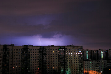 Night thunderstorm in Moscow city