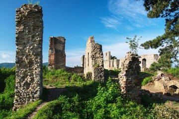 View of the remains of the castle ruins. In the morning. Stary Jicin. Moravia. 