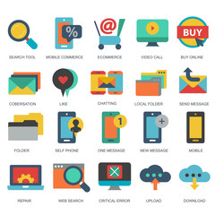 Business and marketing, programming, data management, internet connection, social network, computing, information. Flat vector illustration	