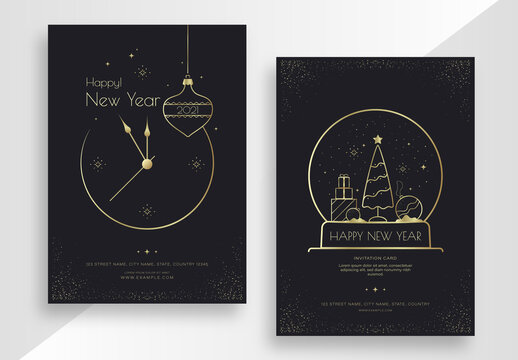 Happy New Year Poster Set with Gold Elements