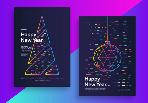 New Year Modern Poster Set with Geometric Elements