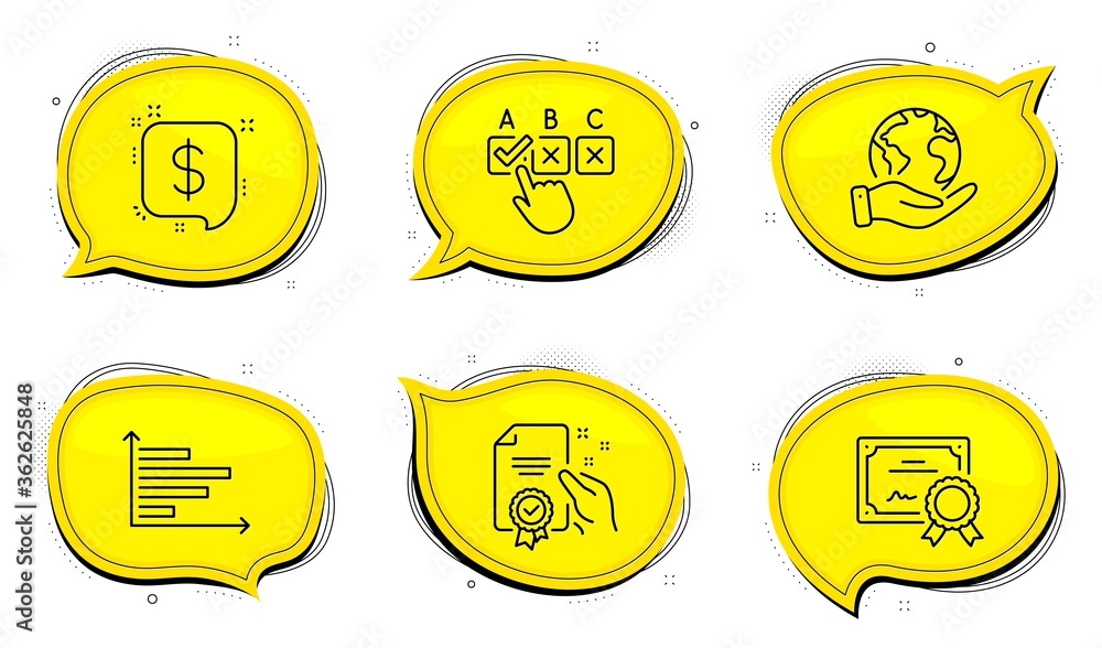 Aufkleber correct checkbox sign. diploma certificate, save planet chat bubbles. payment message, certificate a
