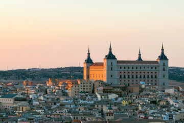 Naklejka na ściany i meble Toledo, Spain. May, 31st 2019. View of the alcazar in a sunset.