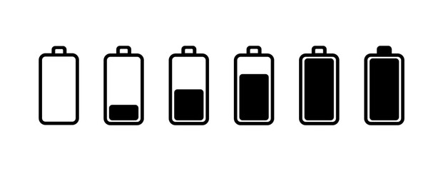 Icon set. Battery Level Black and white.
