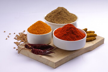 Indian spices_turmeric,chilli and coriander