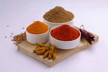 Indian spices_turmeric,chilli and coriander