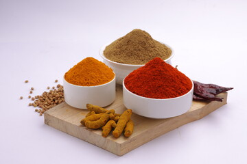 Indian spices_turmeric,chilli and coriander