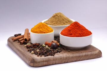 Spices with wooden background